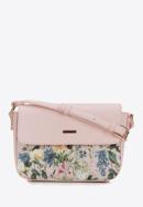 Women's faux leather crossbody bag with floral print, light pink, 98-4Y-202-1, Photo 1