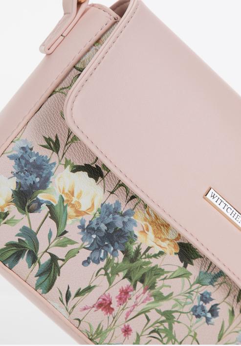 Women's faux leather crossbody bag with floral print, light pink, 98-4Y-202-1, Photo 4