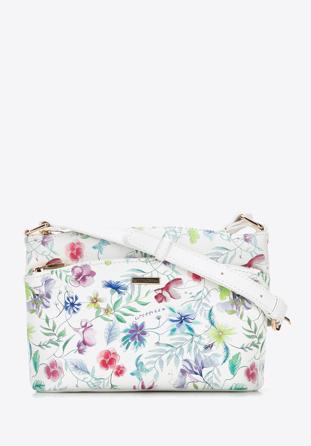 Women's faux leather crossbody bag with flower print, white, 96-4Y-204-0, Photo 1