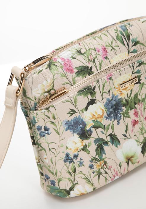 Women's faux leather crossbody bag with flower print, light beige, 98-4Y-203-0, Photo 4