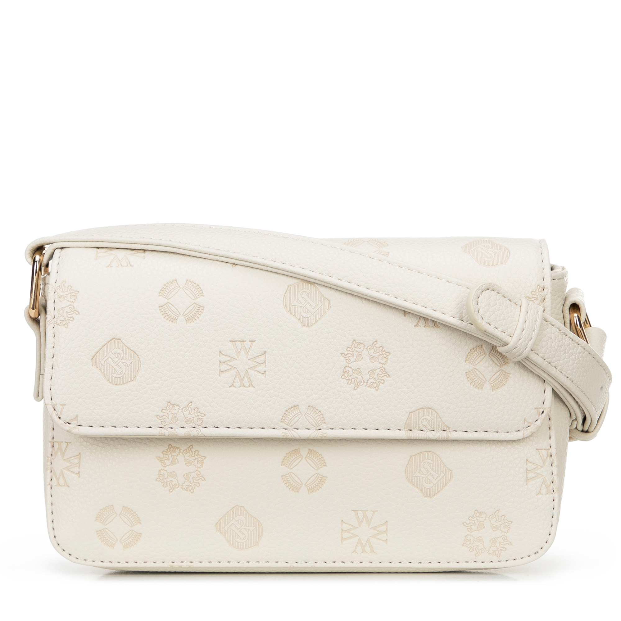 Dámska kabelka cez rameno z ekokože s reliéfnym podpisom, malá, krémová 101-4Y-P07-0