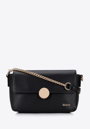 Women's faux leather flap bag, black, 96-4Y-619-1, Photo 1