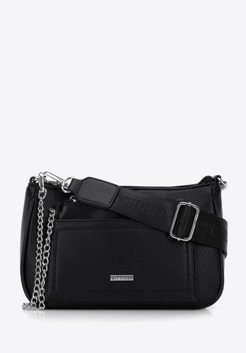 Small faux leather crossbody bag, black-silver, 98-4Y-512-1G, Photo 2