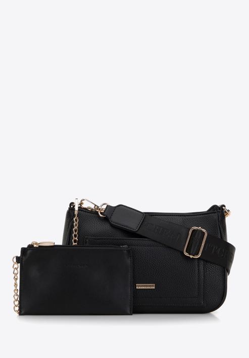 Small faux leather crossbody bag, black-gold, 98-4Y-512-9, Photo 3