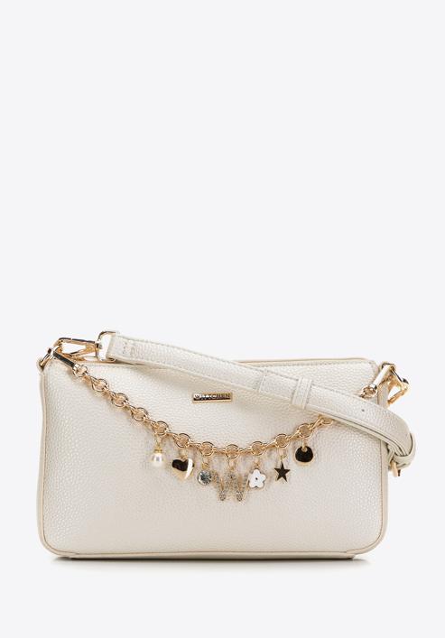 Women's faux leather crossbody bag with chain detail, cream, 98-4Y-509-1S, Photo 2