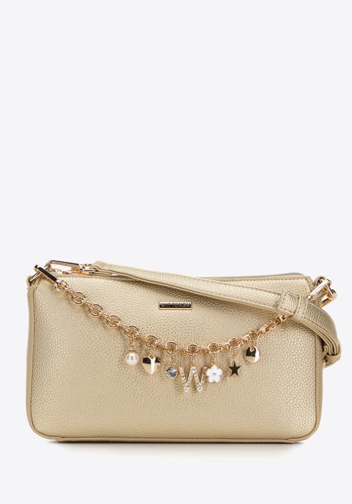 Women's faux leather crossbody bag with chain detail, gold, 98-4Y-509-1S, Photo 2