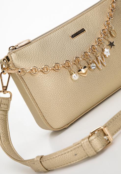 Women's faux leather crossbody bag with chain detail, gold, 98-4Y-509-1S, Photo 5