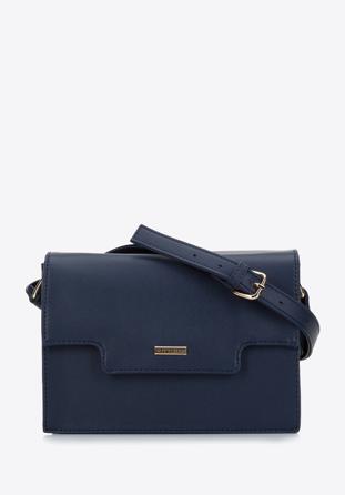 Women's faux leather flap bag, navy blue, 97-4Y-601-N, Photo 1