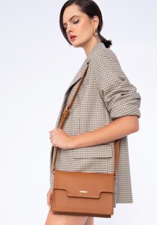 Women's faux leather flap bag, brown, 97-4Y-601-5, Photo 1