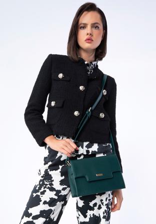 Women's faux leather flap bag, dark turquoise, 97-4Y-601-Z, Photo 1