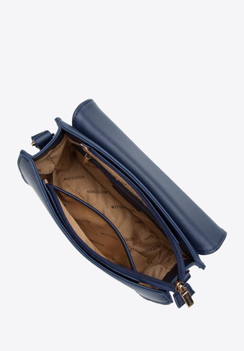 Women's faux leather flap bag, navy blue, 97-4Y-601-5, Photo 3