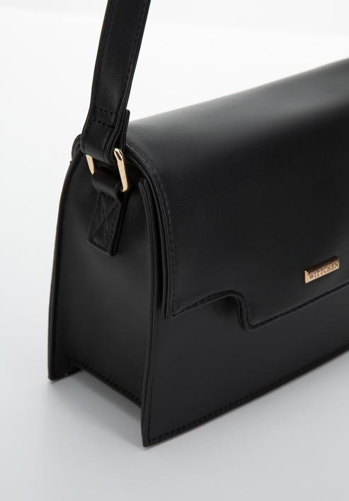 Women's faux leather flap bag, black, 97-4Y-601-5, Photo 4