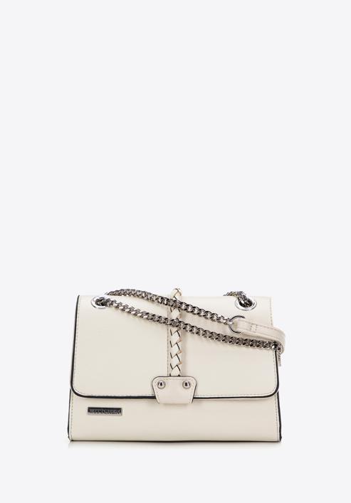 Faux leather flap bag with braided detail, ecru, 98-4Y-608-V, Photo 1