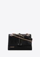 Faux leather flap bag with braided detail, black, 98-4Y-608-Y, Photo 1
