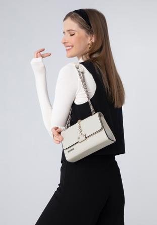 Faux leather flap bag with braided detail, ecru, 98-4Y-608-0, Photo 1