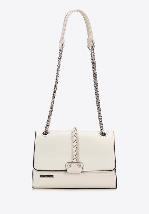 Faux leather flap bag with braided detail, ecru, 98-4Y-608-0, Photo 2