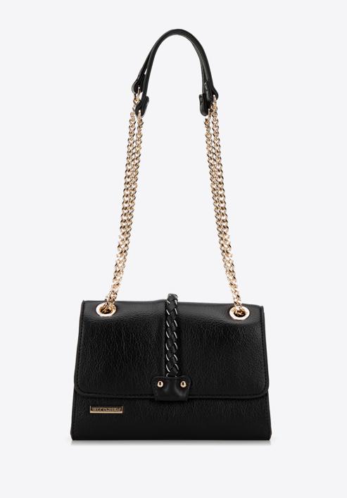 Faux leather flap bag with braided detail, black, 98-4Y-608-Y, Photo 2
