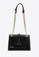 Faux leather flap bag with braided detail, black, 98-4Y-608-1, Photo 2