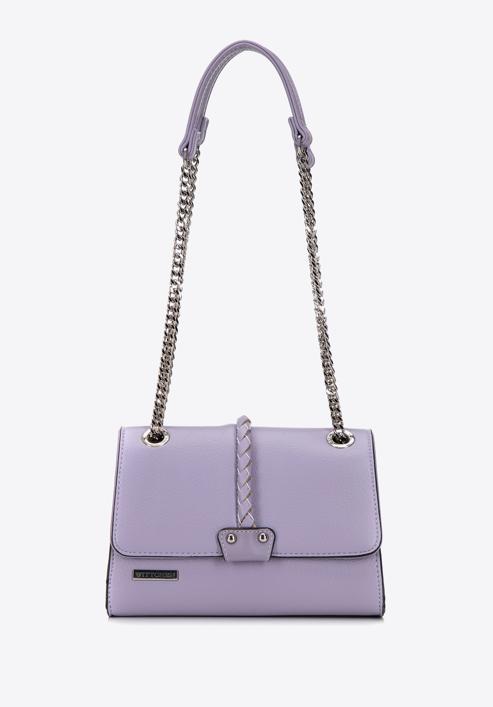 Faux leather flap bag with braided detail, violet, 98-4Y-608-1, Photo 2