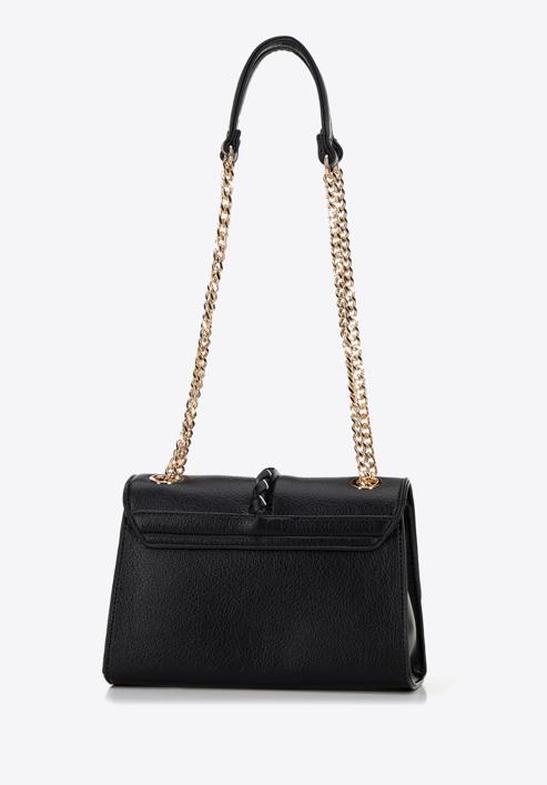 Faux leather flap bag with braided detail, black, 98-4Y-608-Y, Photo 3