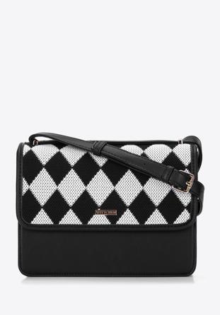 Women's faux leather crossbody bag with patterned flap, black-white, 97-4Y-507-X1, Photo 1