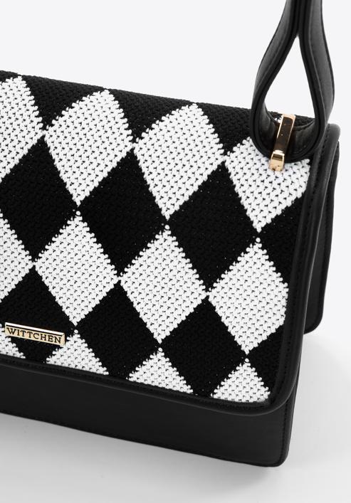 Women's faux leather crossbody bag with patterned flap, black-white, 97-4Y-507-1X, Photo 4