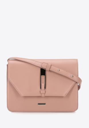 Women's cross body bag with geometric-shaped buckle, muted pink, 94-4Y-613-P, Photo 1