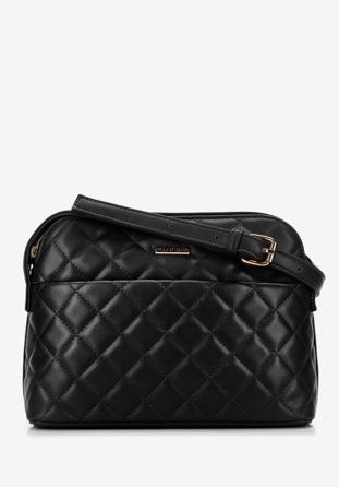 Women's quilted faux leather crossbody bag, black, 97-4Y-618-1, Photo 1