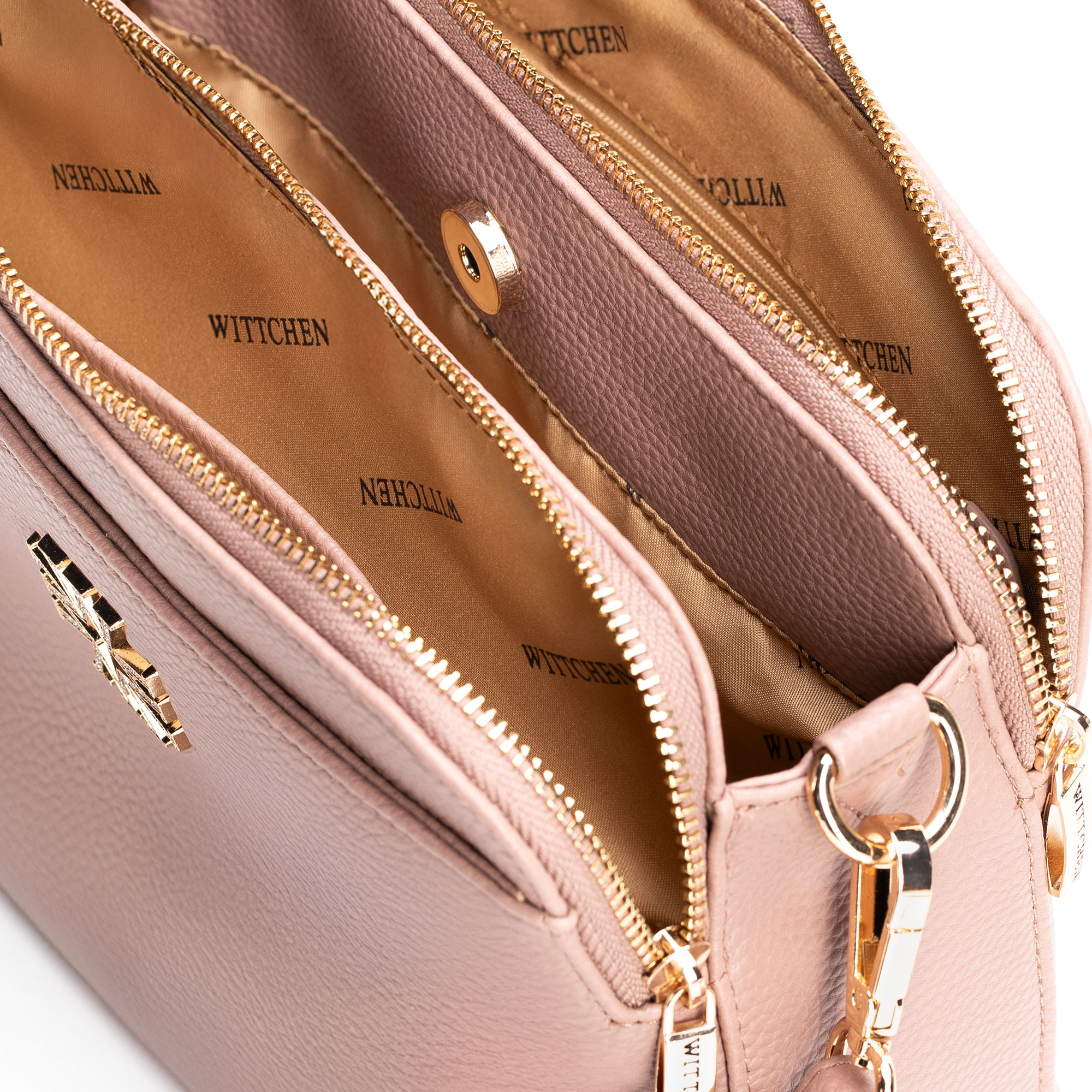 Ružová trojkomorová crossbody kabelka z imitácie kože s predným vreckom 29-4Y-016-B55, Vyberte variant ružová