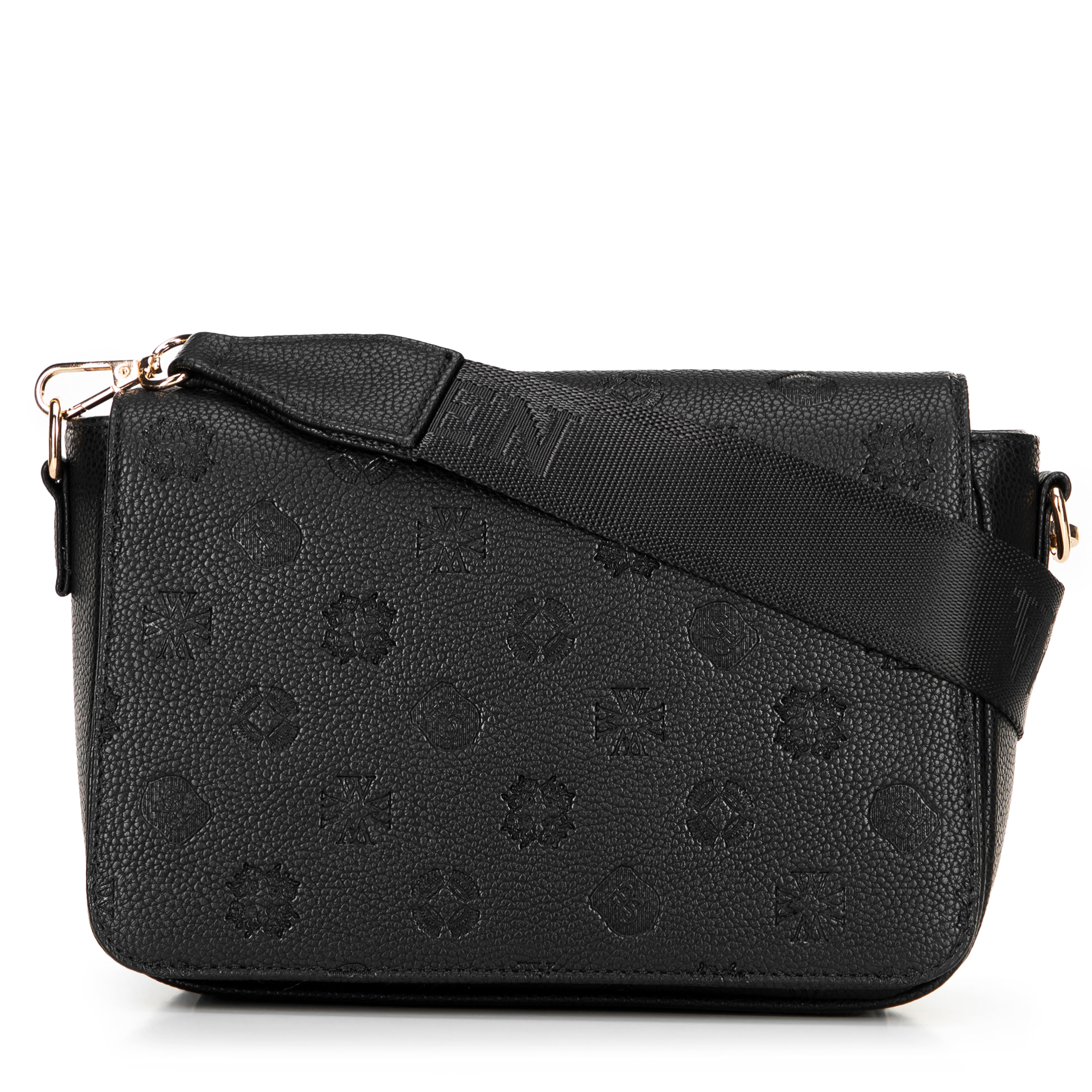 Dámska kabelka cez rameno z reliéfnej imitácie kože, čierna 101-4Y-P08-1