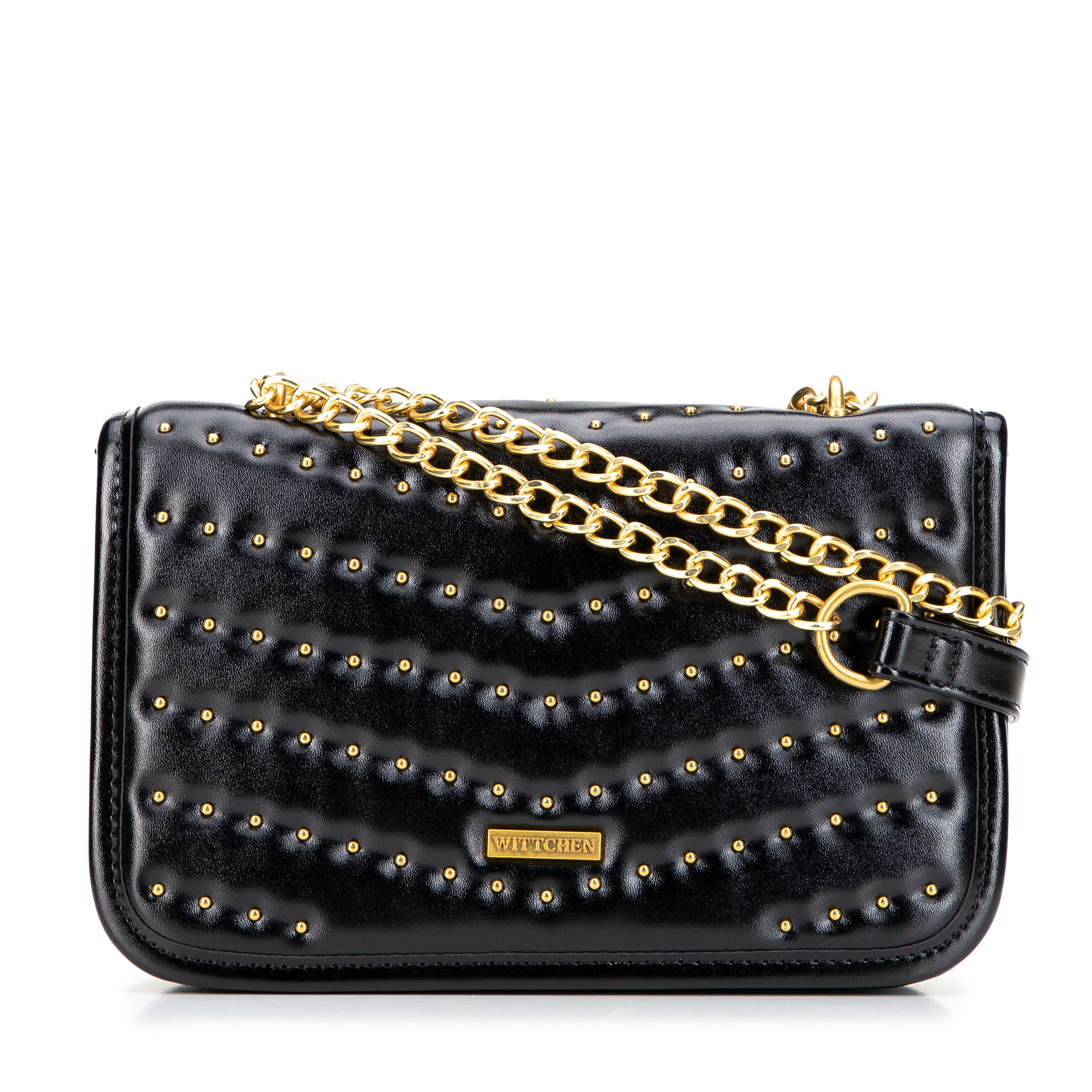 Čierno-zlatá crossbody kabelka z imitácie kože s retiazkou a ozdobnými cvokmi 101-4Y-428-1G, Vyberte variant čierno-zlatá