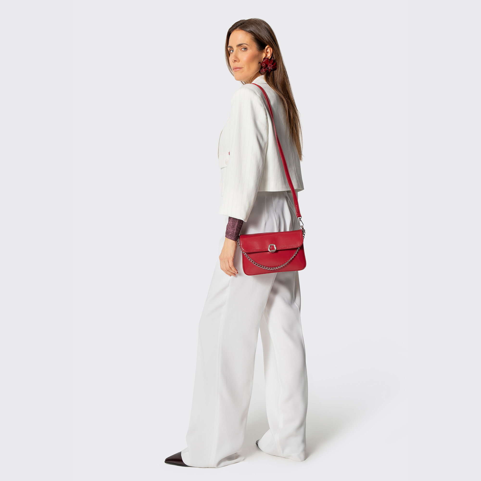 Crossbody kabelka z imitácie kože s retiazkou a klopou 101-4Y-435-3, Vyberte variant červená