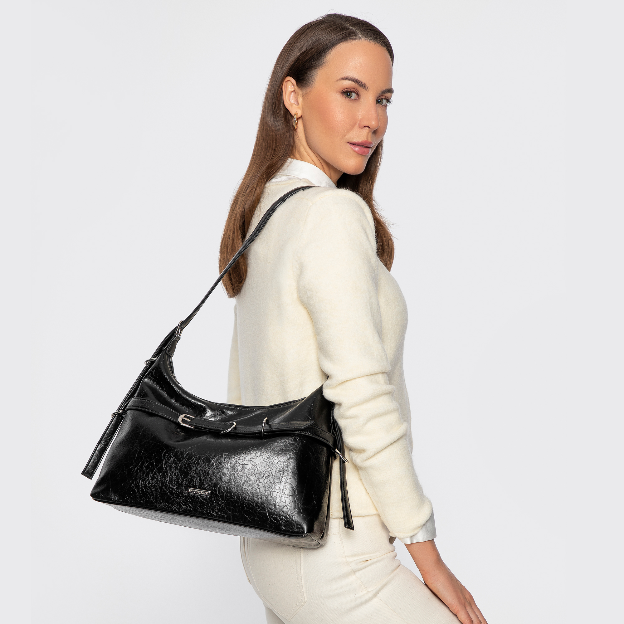 Čierna crossbody kabelka z imitácie kože 101-4Y-406-1, Vyberte variant čierna