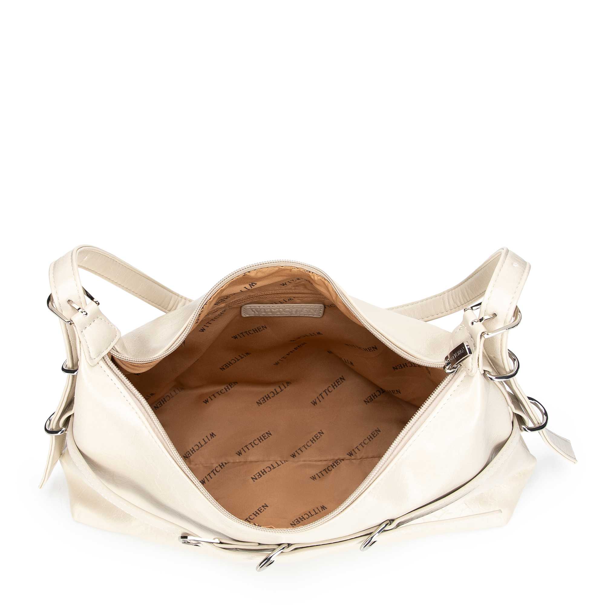 Krémová dámska crossbody kabelka Wittchen z imitácie kože s moderným vzhľadom, Vyberte variant krémová