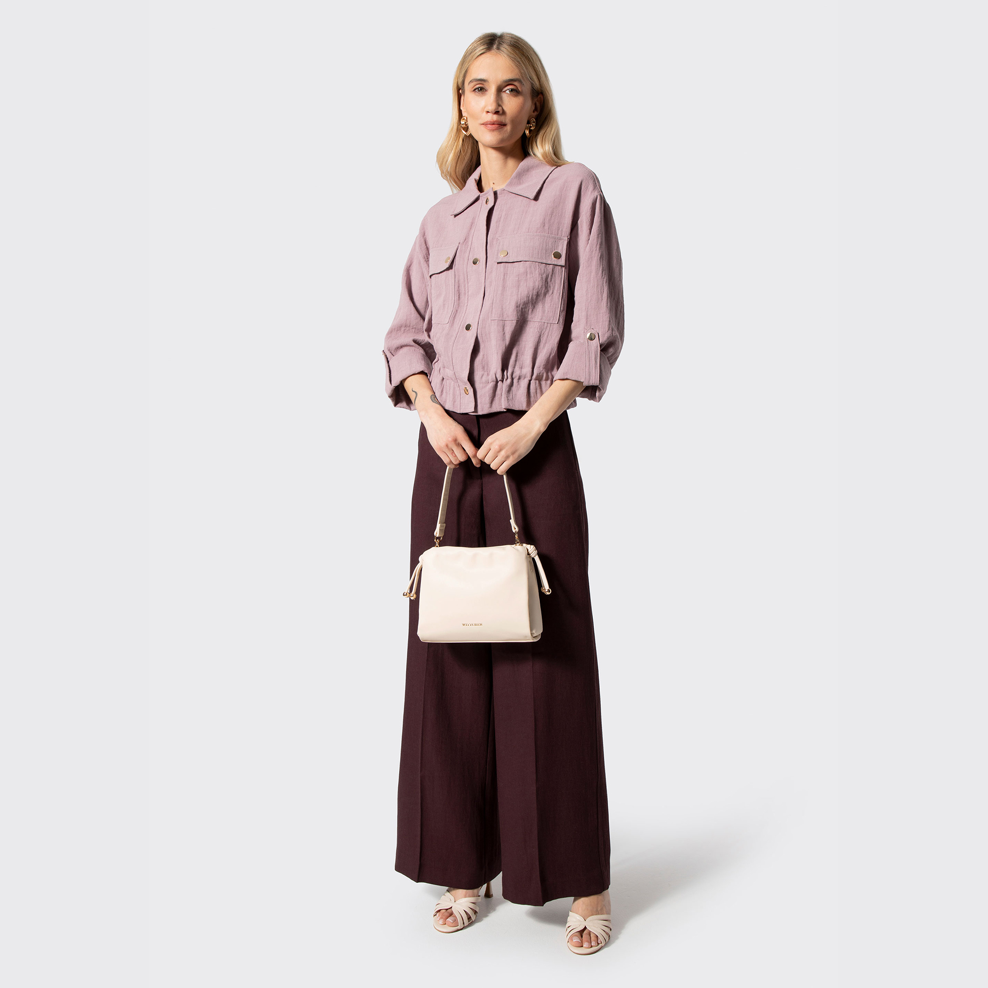 Krémová crossbody kabelka z imitácie kože so šnúrkami 102-4Y-406-0, Vyberte variant krémová