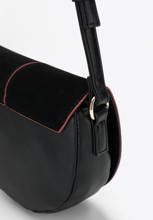 Women's faux leather saddle bag, black, 95-4Y-527-3, Photo 4