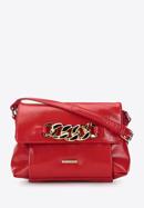 Women's patent leather flap bag with chain detail, red, 95-4Y-415-1, Photo 1