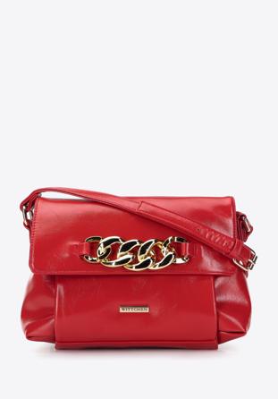 Women's patent leather flap bag with chain detail, red, 95-4Y-415-3, Photo 1