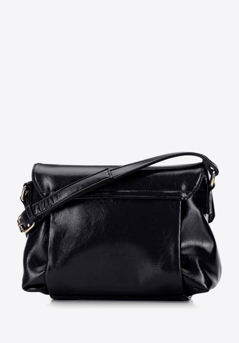 Women's patent leather flap bag with chain detail, black, 95-4Y-415-1, Photo 2