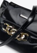 Women's patent leather flap bag with chain detail, black, 95-4Y-415-1, Photo 4