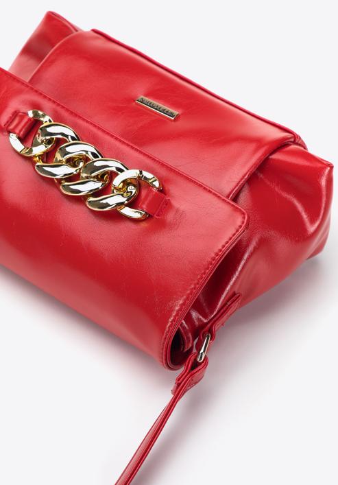 Women's patent leather flap bag with chain detail, red, 95-4Y-415-1, Photo 4