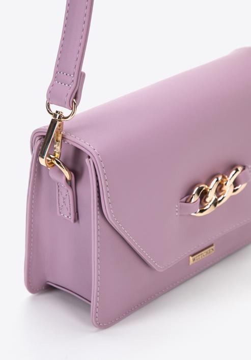 Women's crossbody bag with chain detail, light violet, 96-4Y-625-F, Photo 4