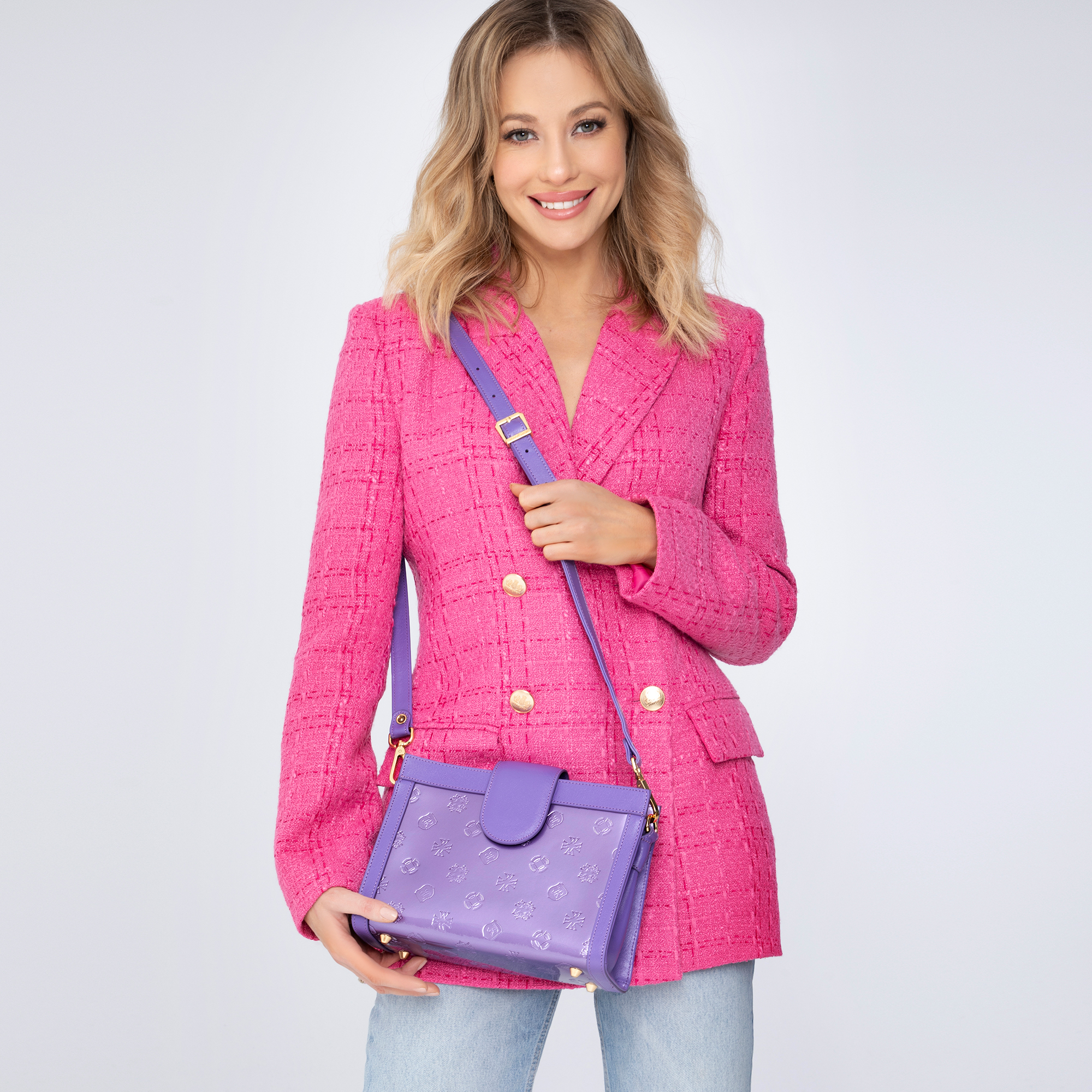 Dvojkomorová crossbody kabelka z lakovanej kože 34-4-240-FF, Vyberte variant fialová