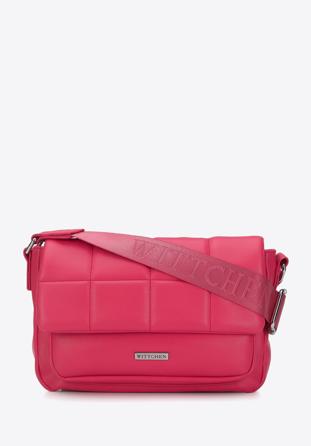 Women's faux leather quilted flap bag, pink, 95-4Y-409-P, Photo 1