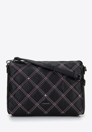 Women's crossbody bag with woven front, black, 95-4Y-519-1, Photo 1