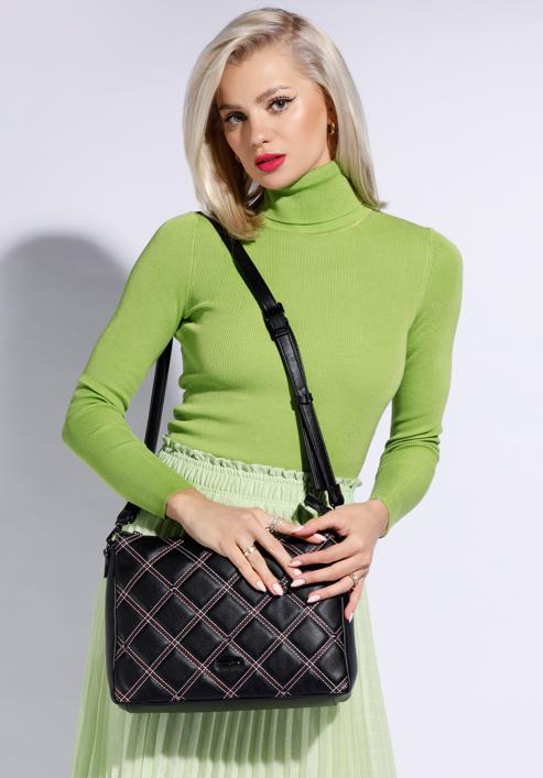 Women's crossbody bag with woven front, black, 95-4Y-519-1, Photo 15