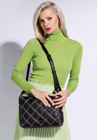 Women's crossbody bag with woven front, black, 95-4Y-519-1, Photo 1