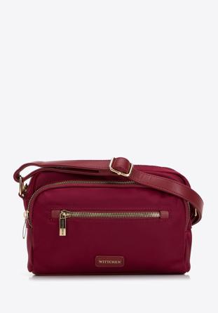 Women's nylon and faux leather crossbody bag, burgundy, 97-4Y-103-3, Photo 1