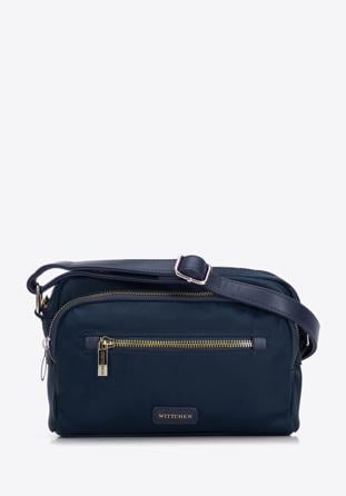 Women's nylon and faux leather crossbody bag, navy blue, 97-4Y-103-7, Photo 1