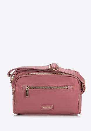 Women's nylon and faux leather crossbody bag, pink, 97-4Y-103-P, Photo 1